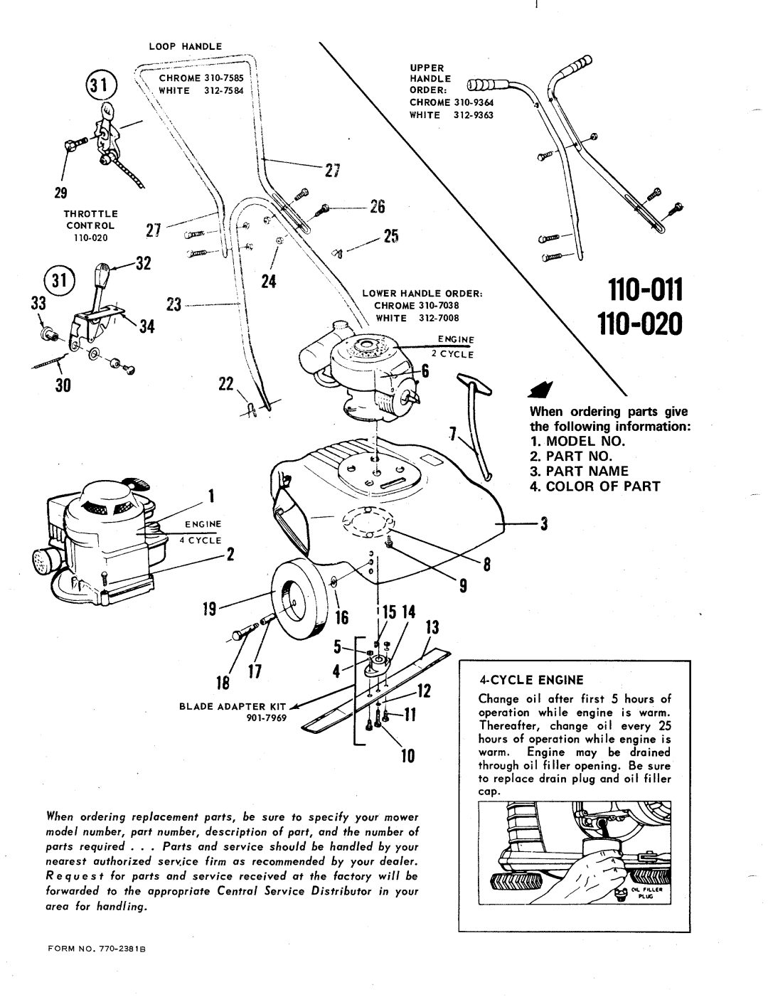 MTD 110-011, 110-020 manual 