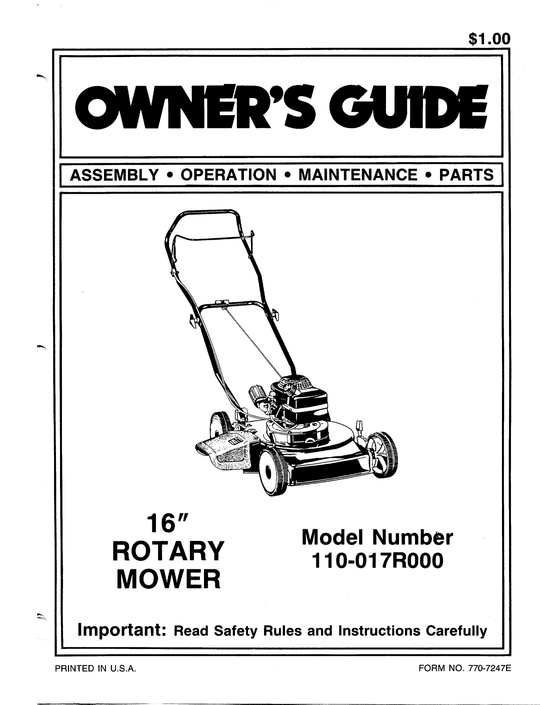 MTD 110-017R000 manual 