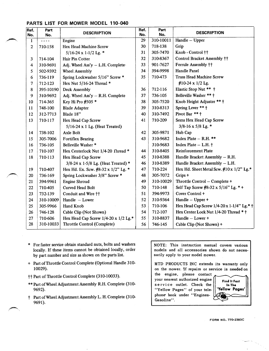 MTD 110-040 manual 