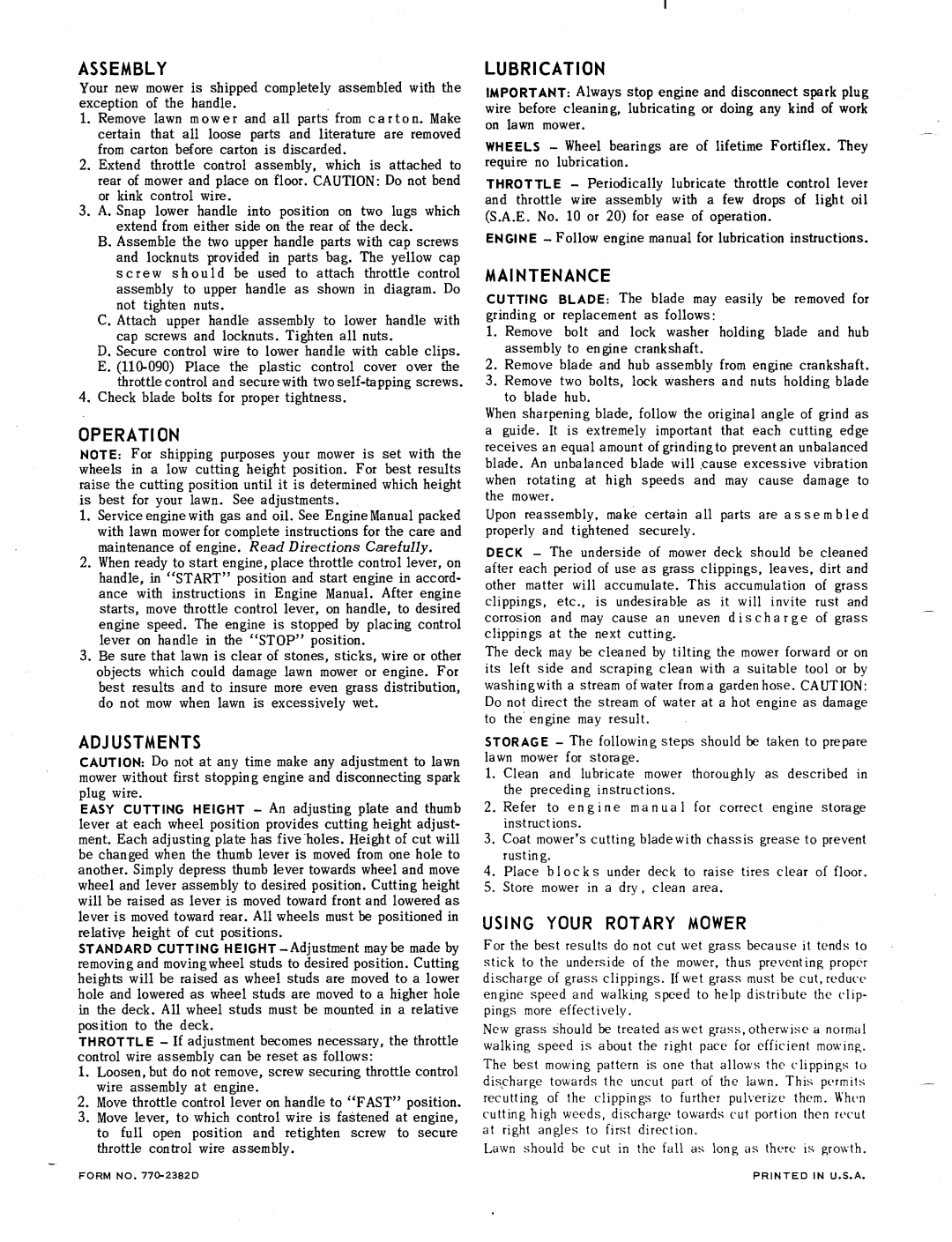 MTD 110-090, 110-050, 110-030 manual 