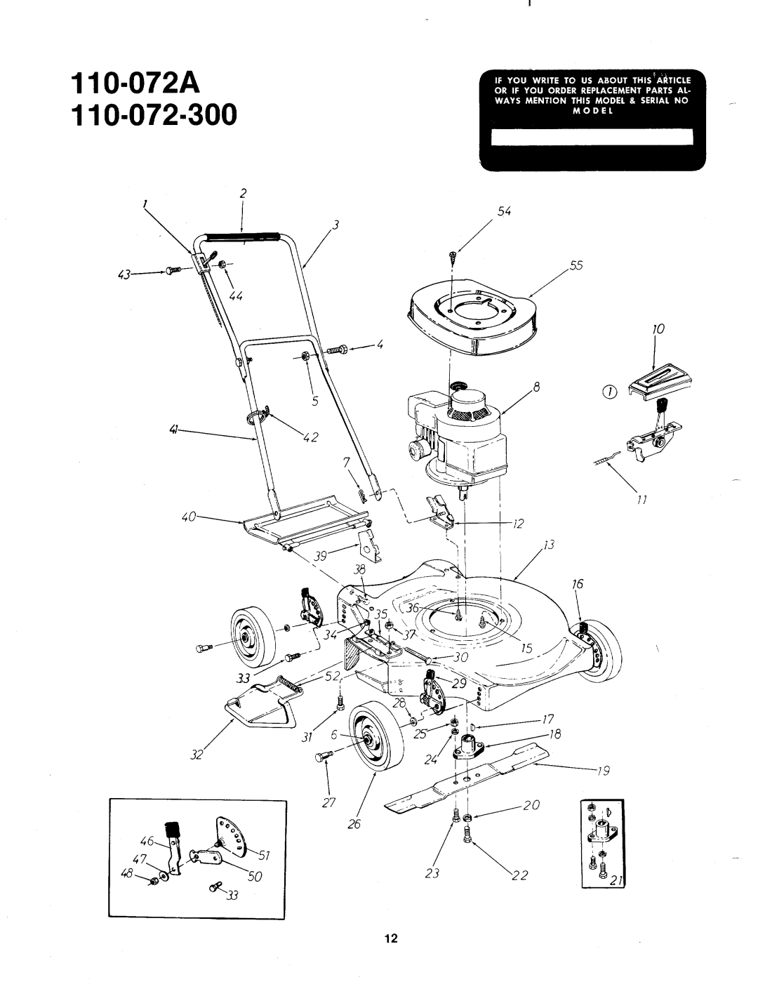 MTD 110-072A, 110-072-300 manual 