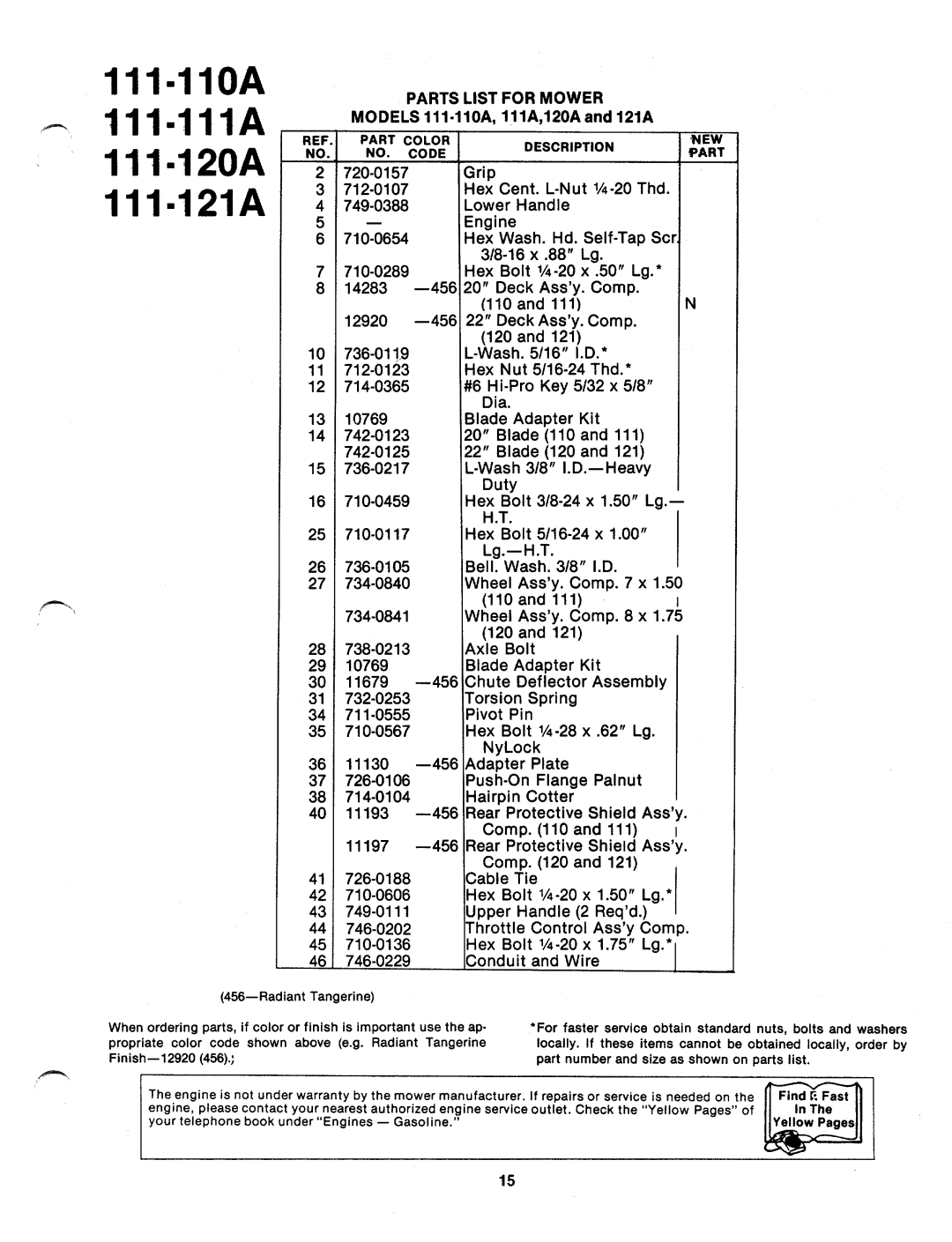 MTD 110-111A, 110-121A, 110-121-300, 110-110A, 110-110-300, 110-111-300 manual 