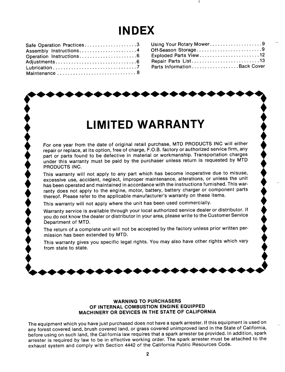 MTD 110-122A, 110-112A manual 