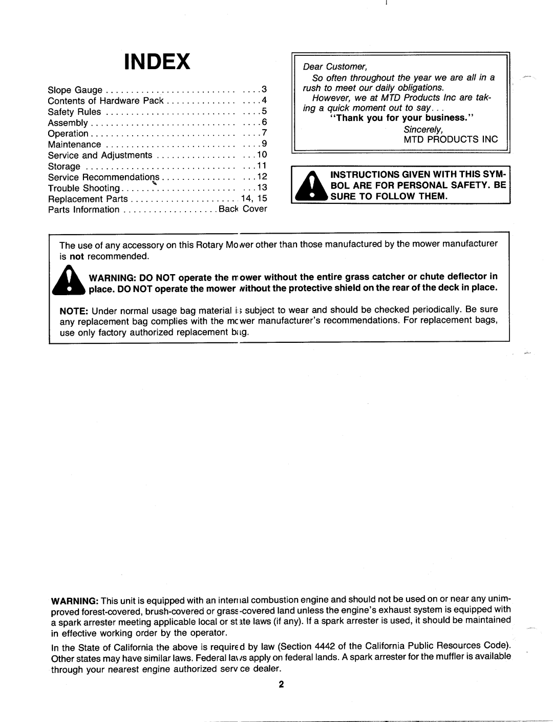 MTD 110-127R000 manual 