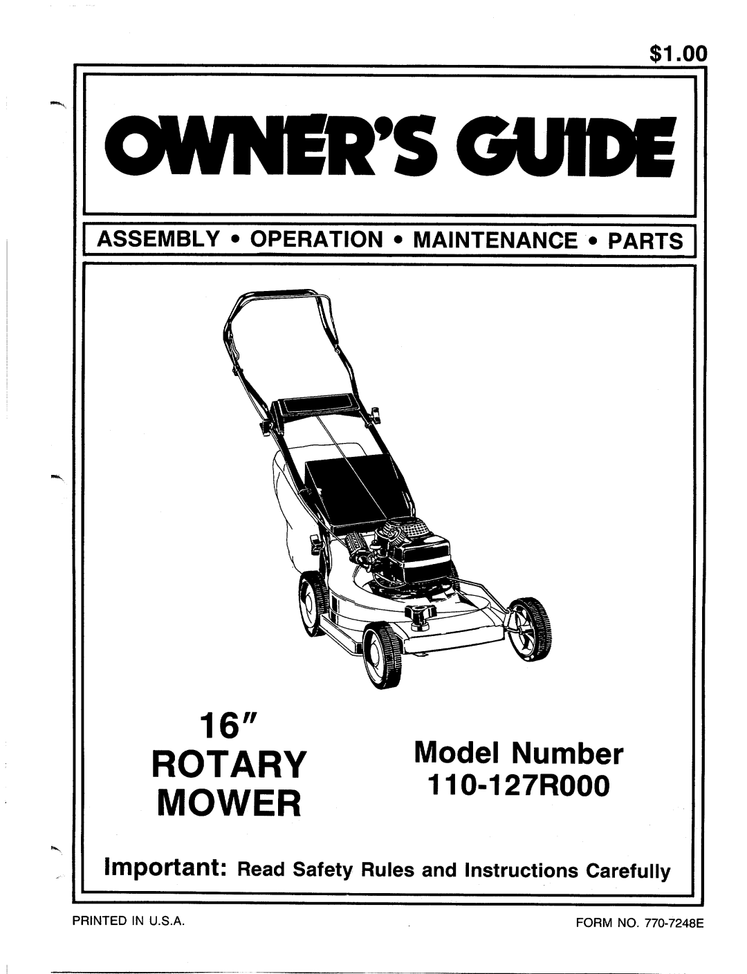 MTD 110-127R000 manual 