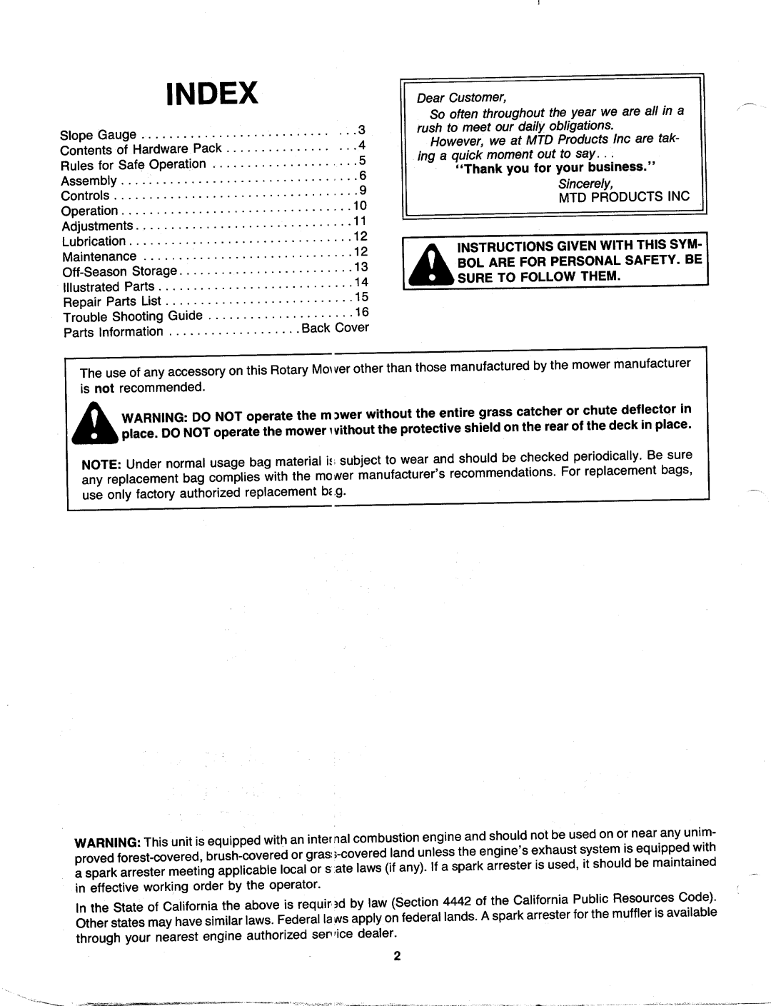 MTD 110-302R000, 110-300R000 manual 