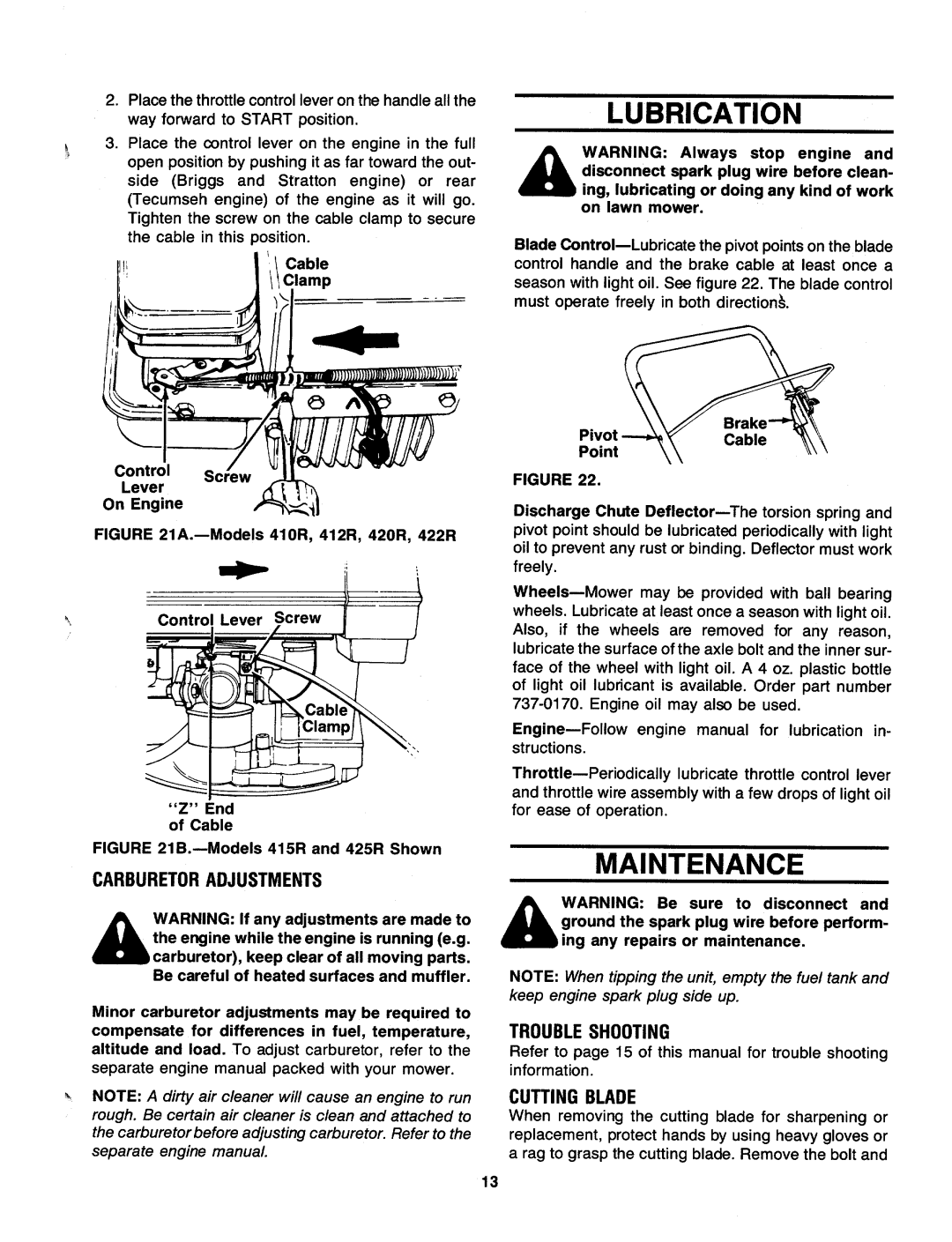 MTD 110-415R000, 110-428R000, 110-424R000, 110-426R000, 110-421R000, 110-418R000, 110-413R000, 110-416R000, 110-412R000 manual 