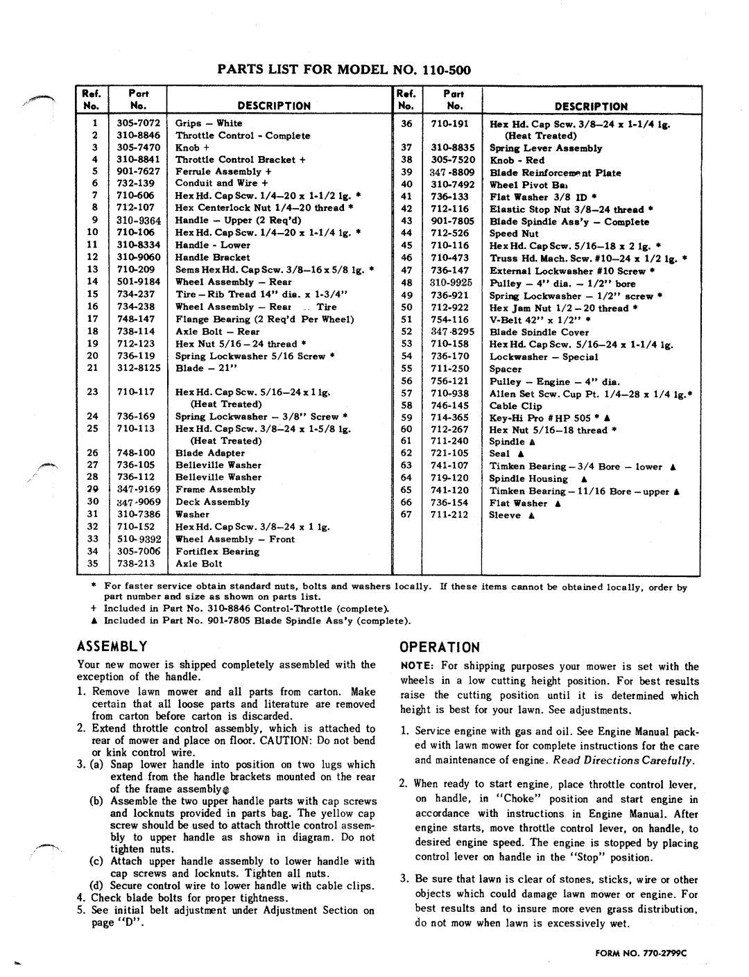 MTD 110-500 manual 