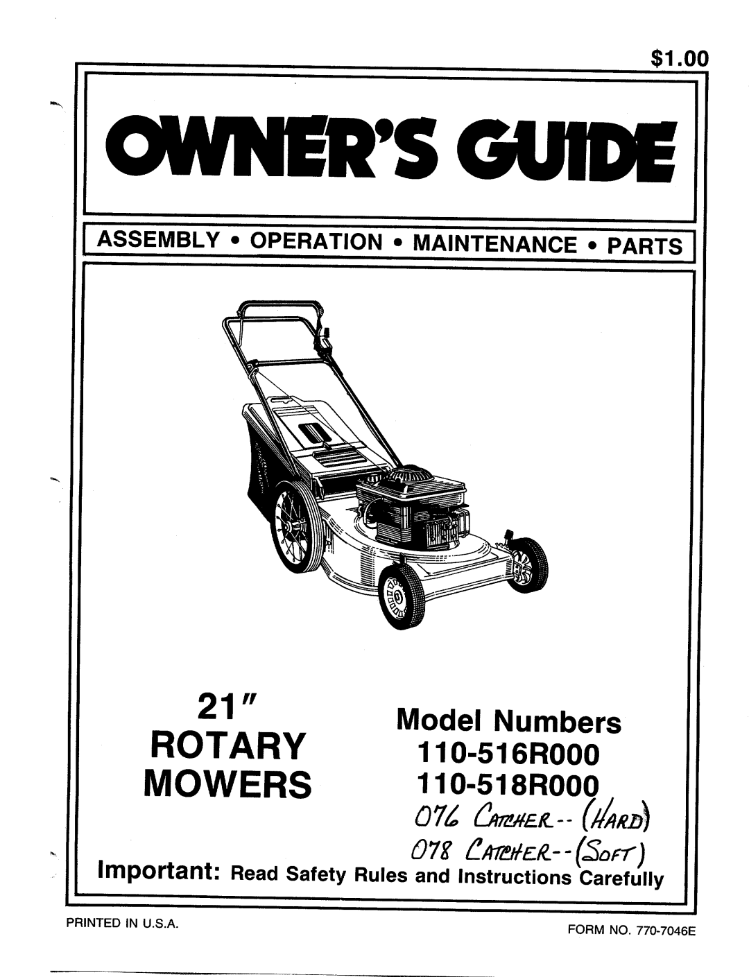 MTD 110-516R000, 110-518R000 manual 