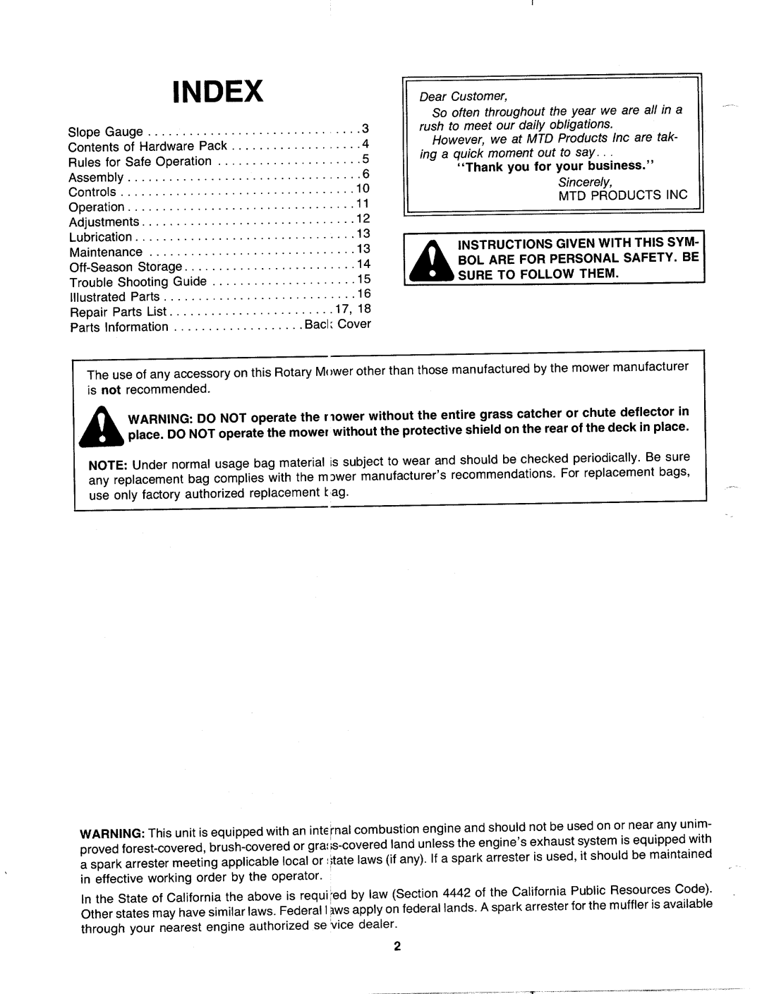 MTD 110-518R000, 110-516R000 manual 