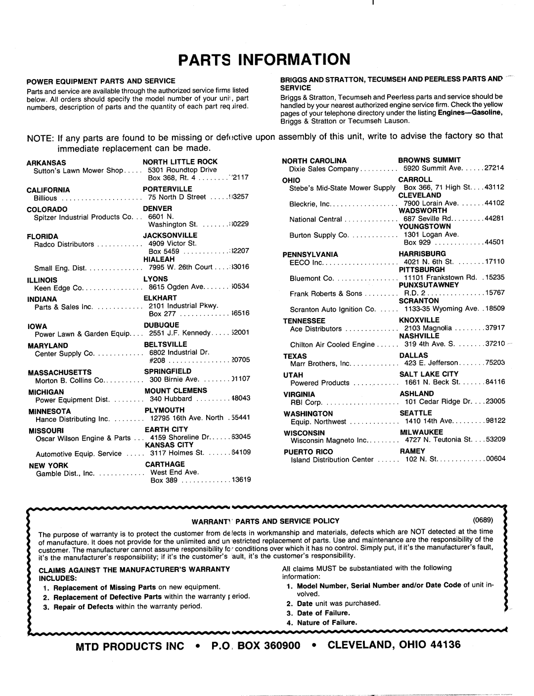 MTD 110-518R000, 110-516R000 manual 