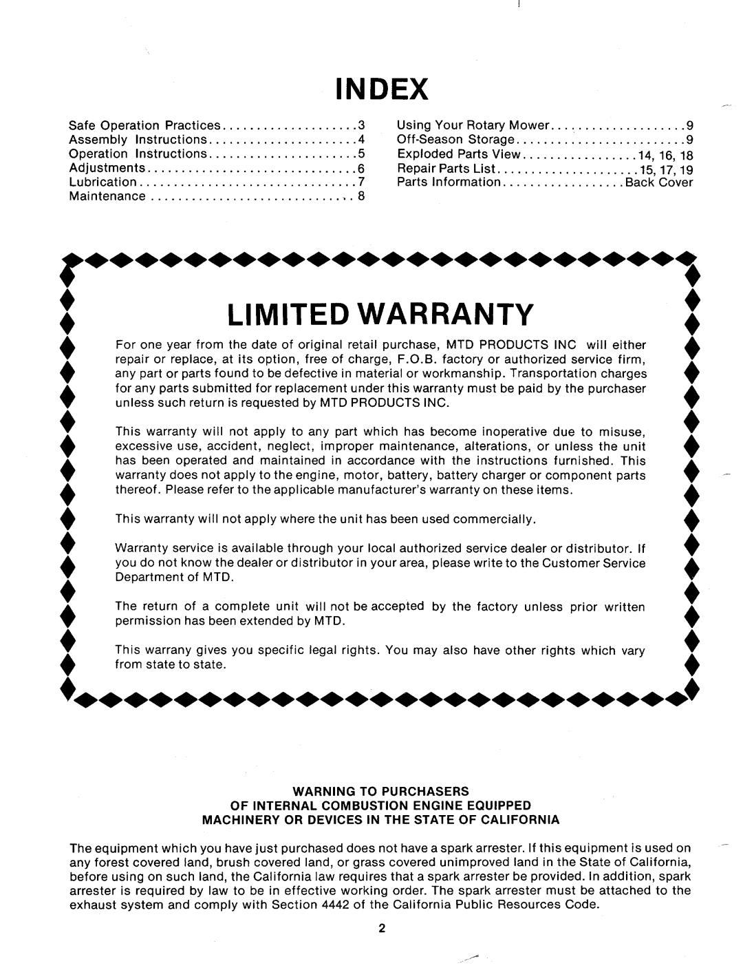 MTD 110-530A manual 