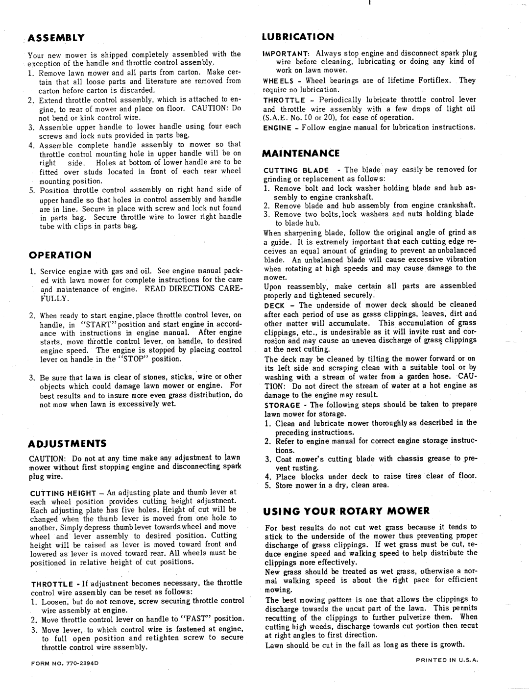 MTD 110-800, 110-870 manual 