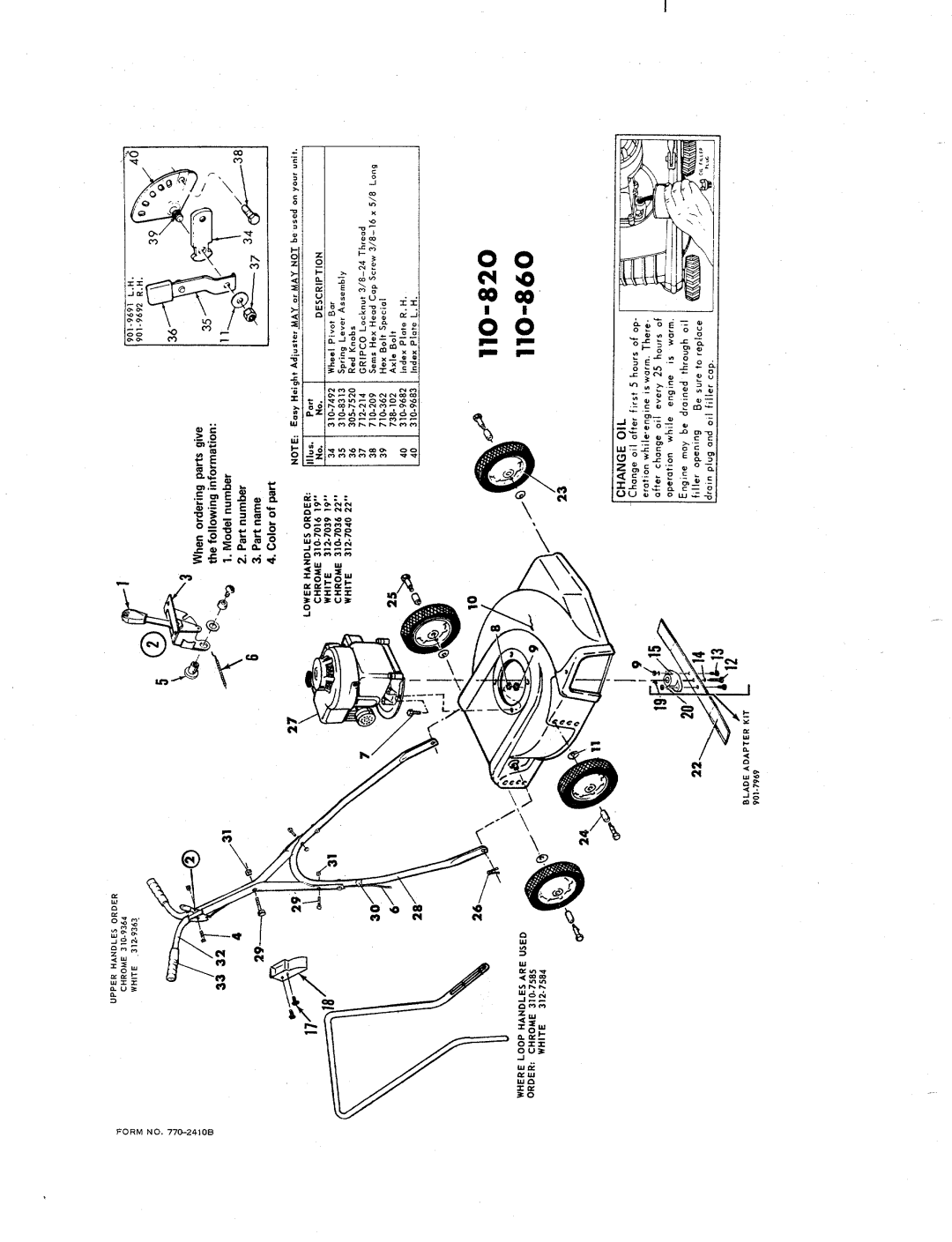 MTD 110-860, 110-820 manual 