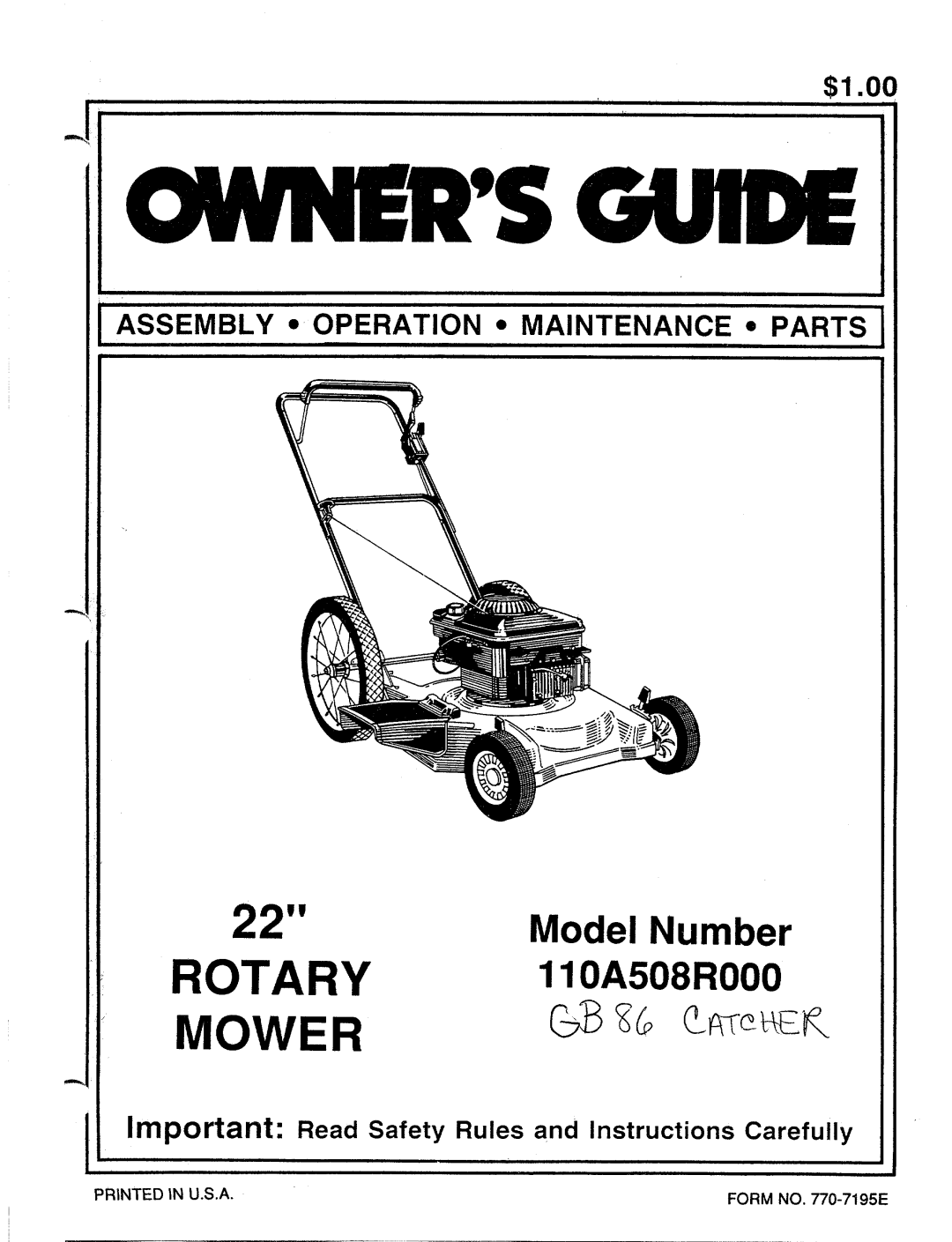 MTD 110A508R000 manual 