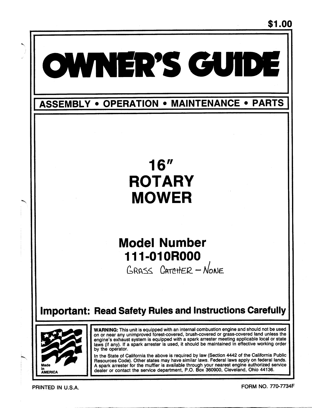 MTD 111-010R000 manual 