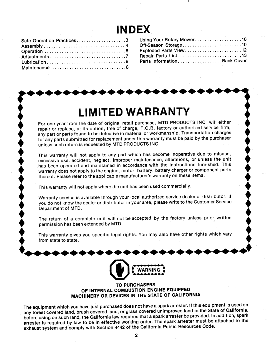 MTD 111-020A, 111-021A, 111-021-300, 111-020-300 manual 