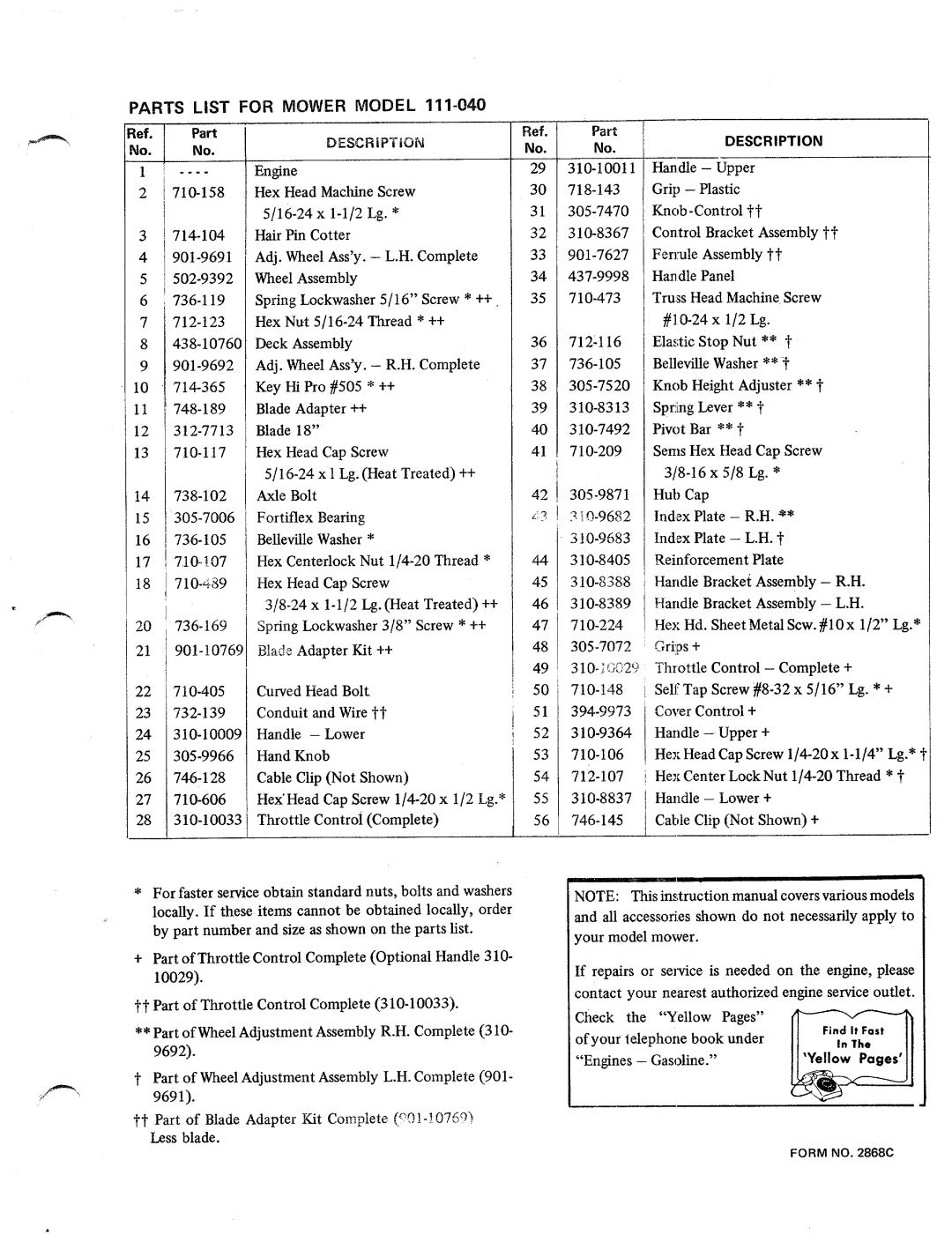 MTD 111-040 manual 