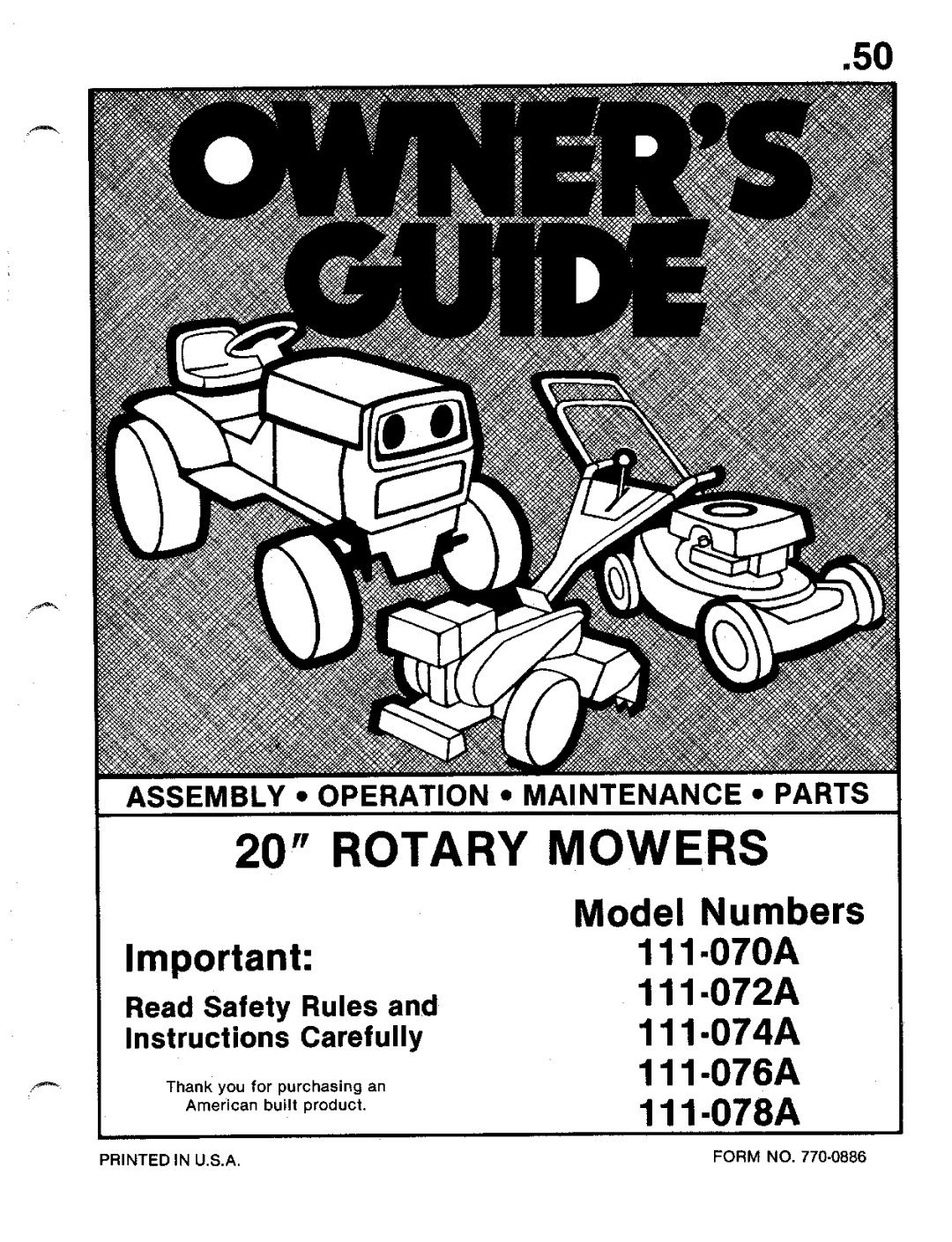 MTD 111-074A, 111-078A, 111-076A, 111-072A, 111-070A manual 