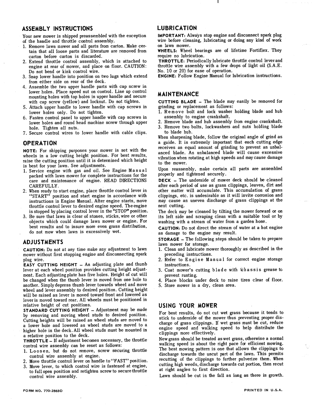 MTD 111-110, 111-130, 111-120, 111-140 manual 