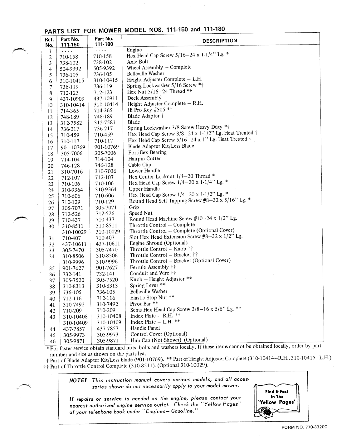 MTD 111-150, 111-180 manual 