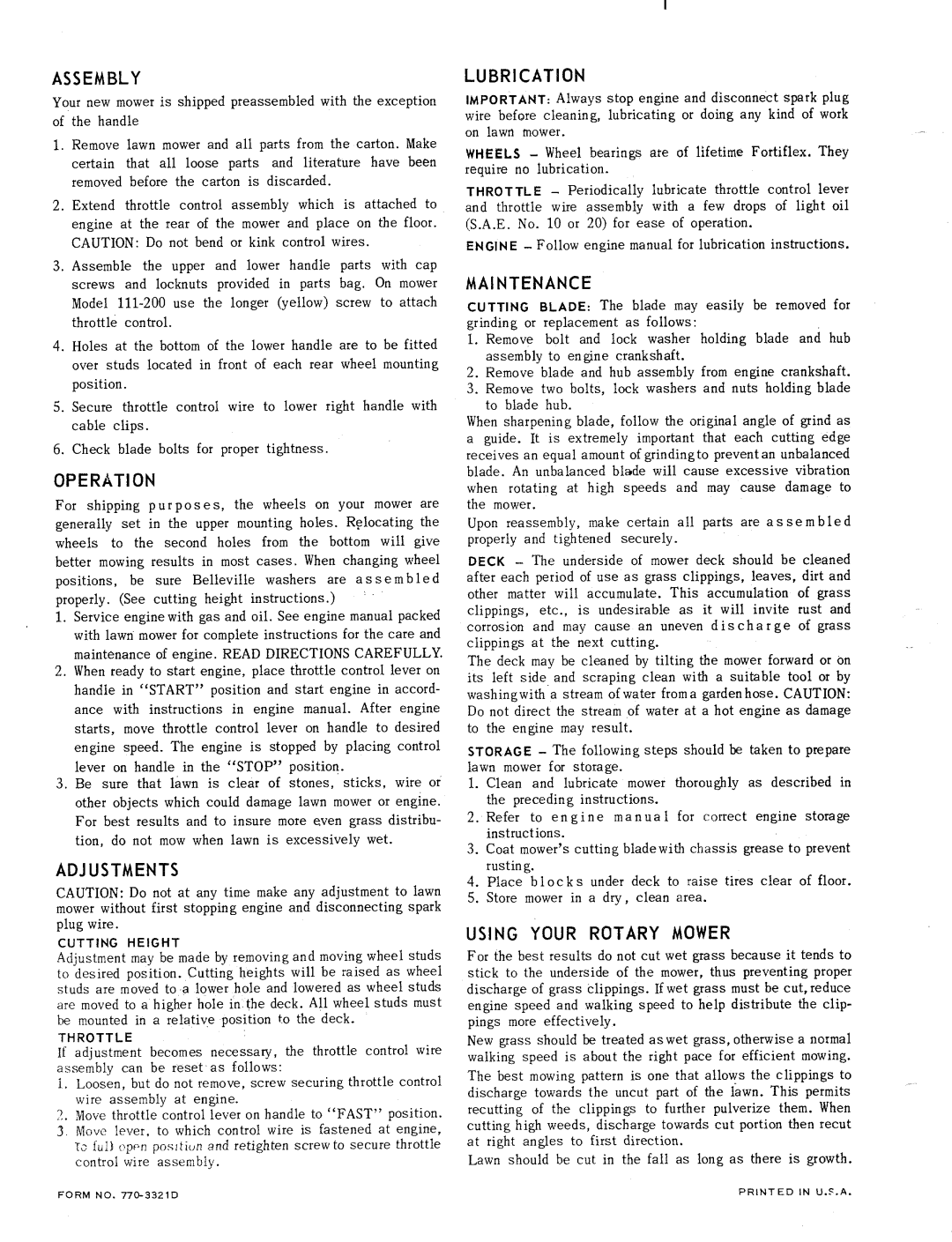 MTD 111-200 manual 