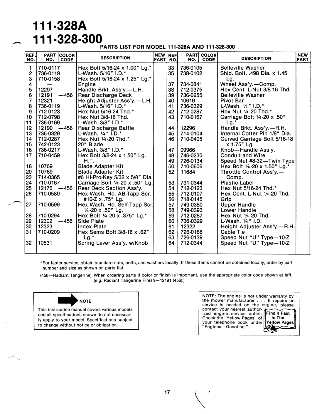 MTD 111-328A, 111-328-300 manual 