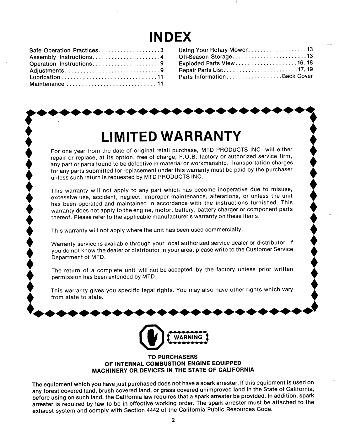 MTD 111-328A, 111-328-300 manual 