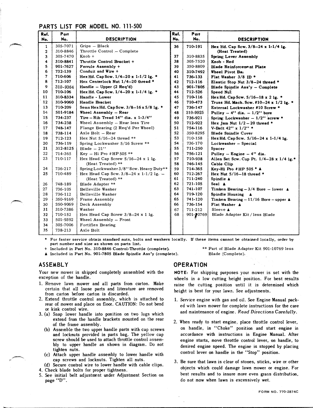 MTD 111-500 manual 