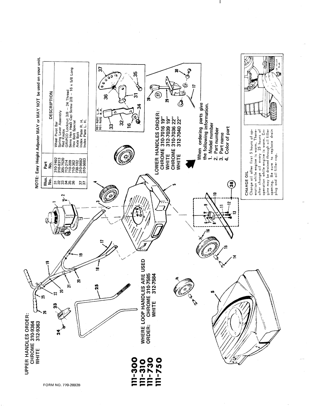 MTD 111-310, 111-750, 111-730, 111-300 manual 