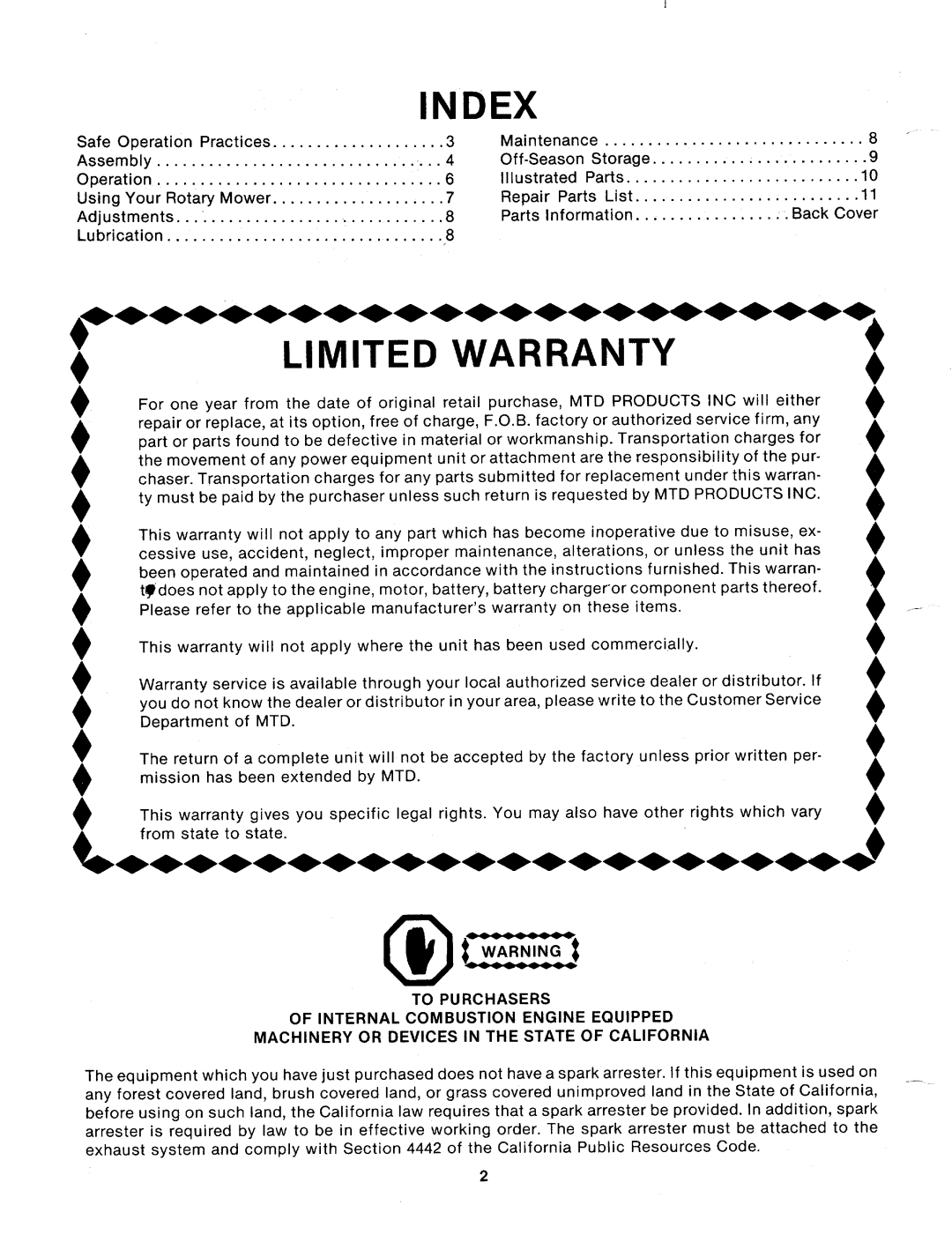 MTD 112-020A, 112-011-300, 112-011A, 112-020-300 manual 