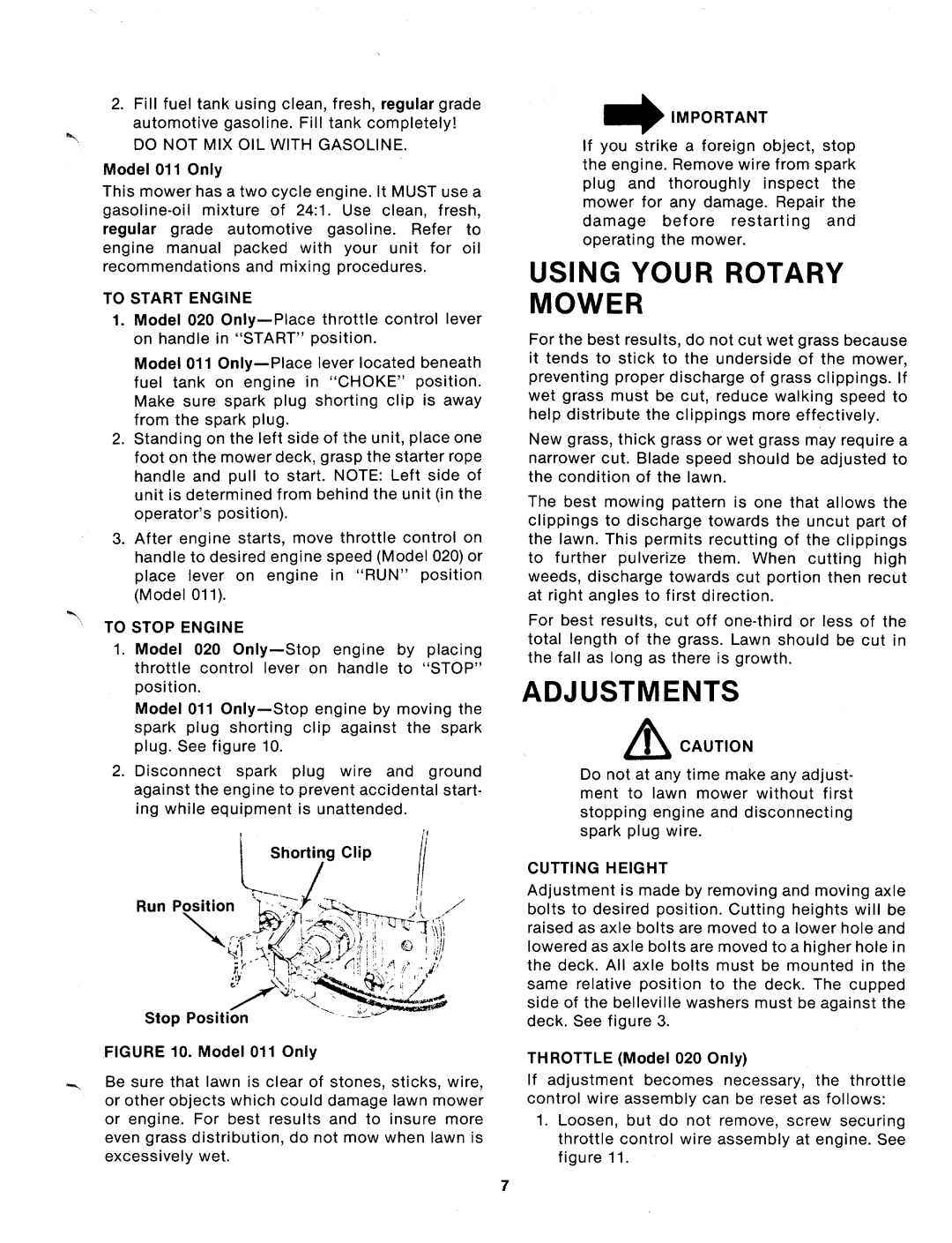 MTD 112-020-300, 112-011-300, 112-011A, 112-020A manual 