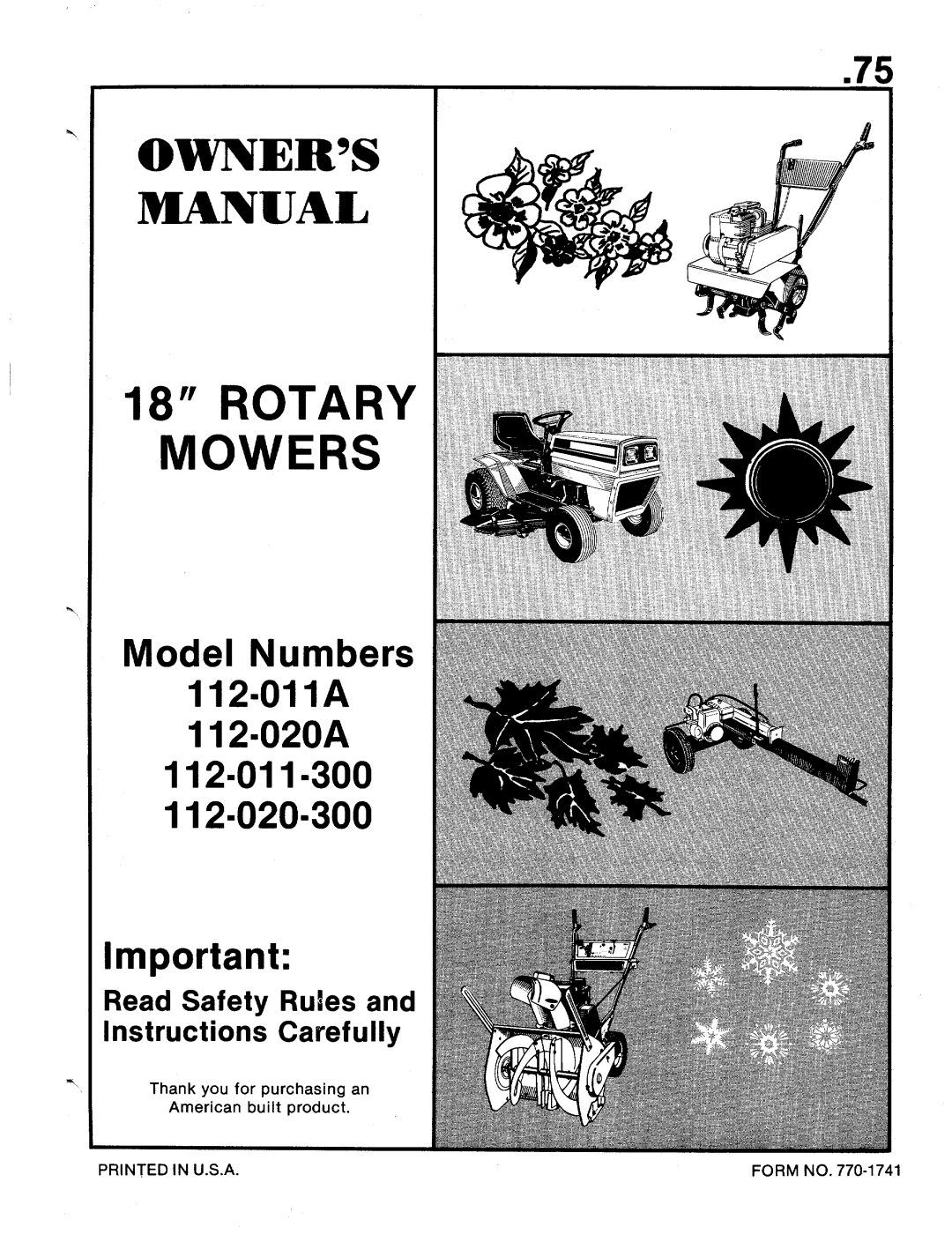 MTD 112-011A, 112-011-300, 112-020A, 112-020-300 manual 
