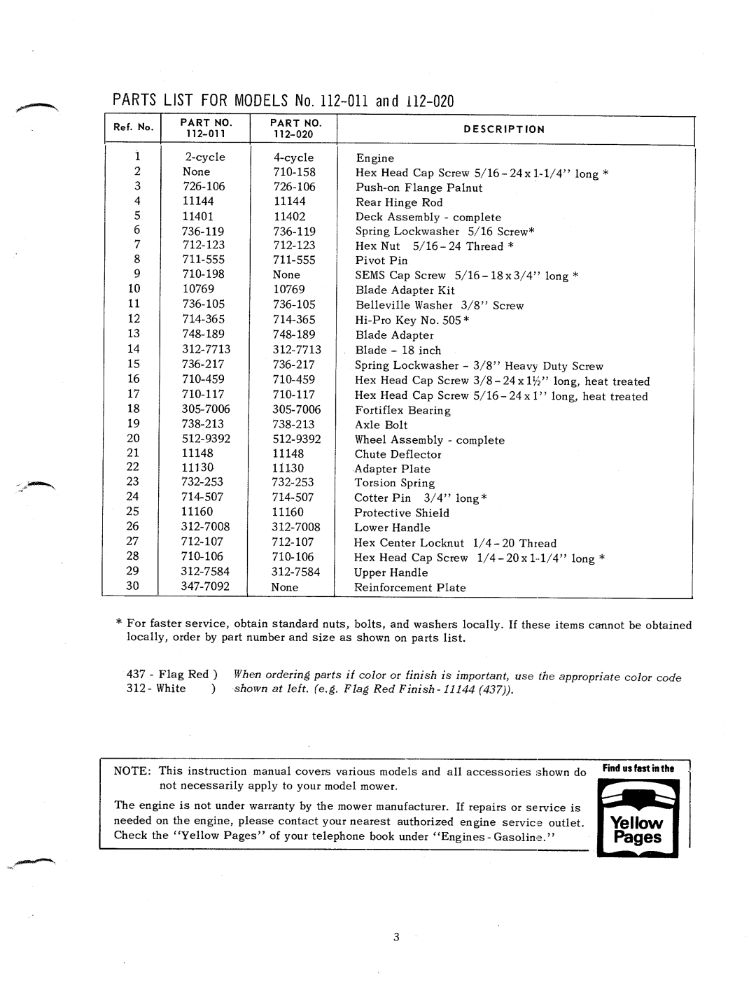 MTD 112-011, 112-020 manual 