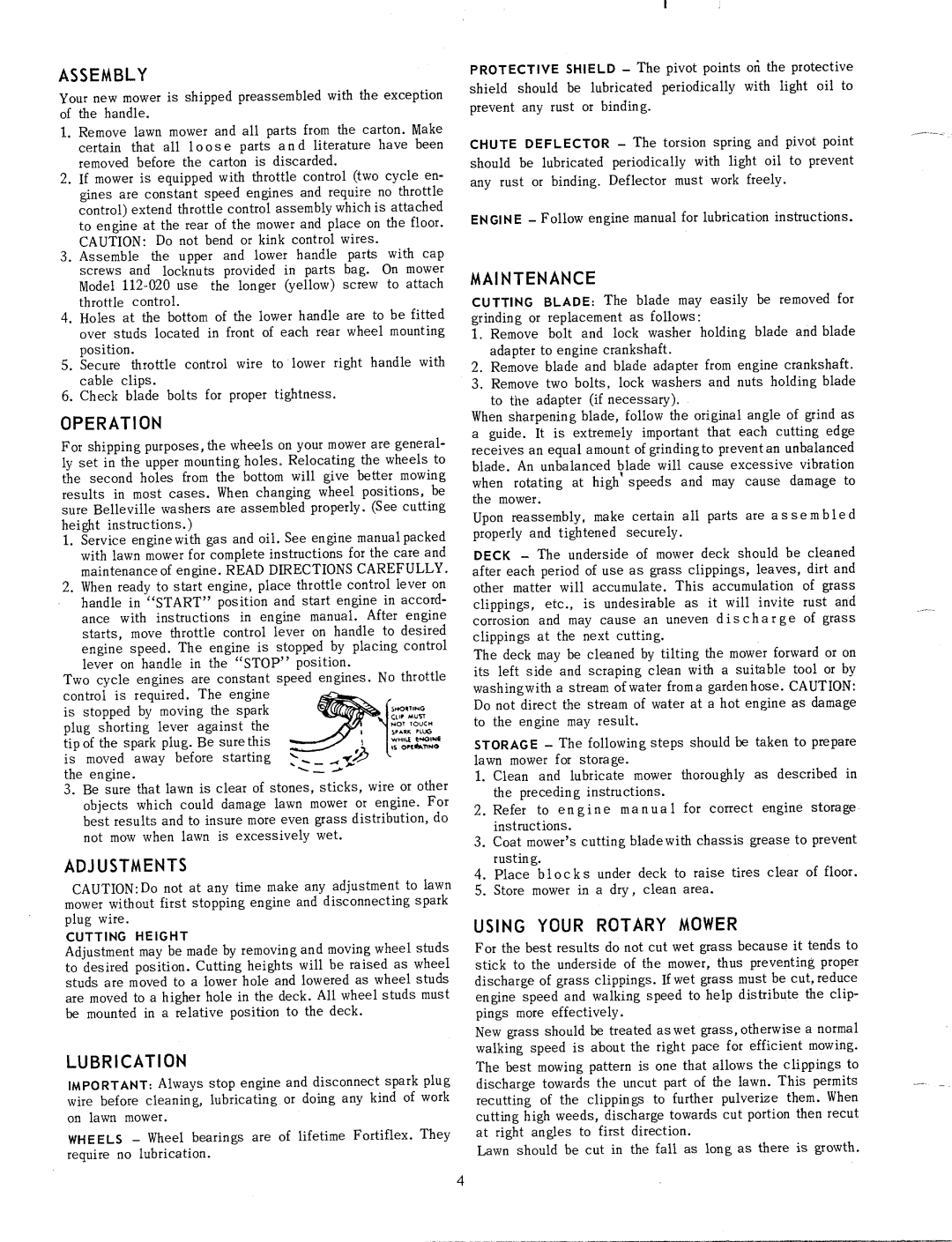 MTD 112-020, 112-011 manual 