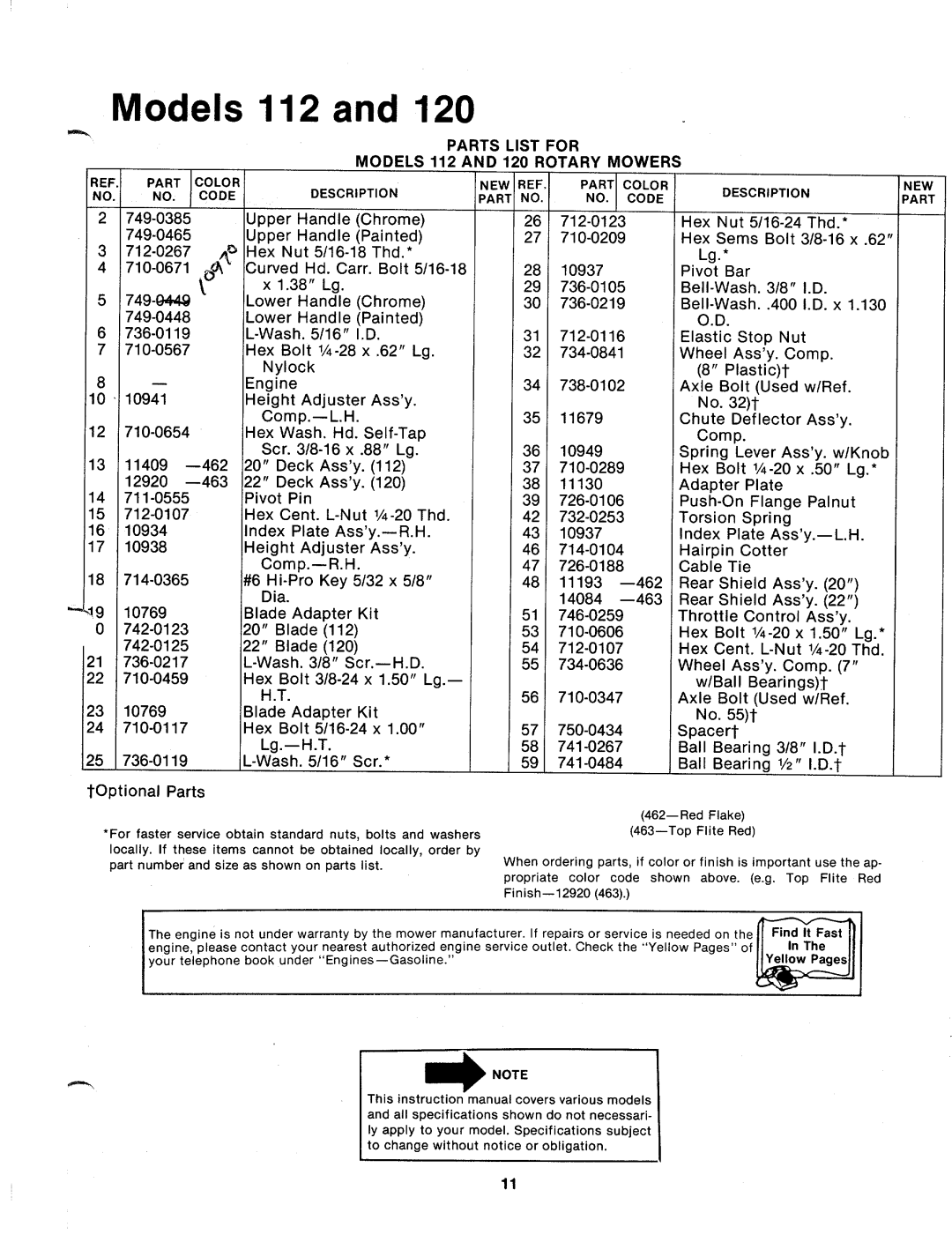 MTD 112-112A, 112-112-033, 112-120-120, 112-120A manual 