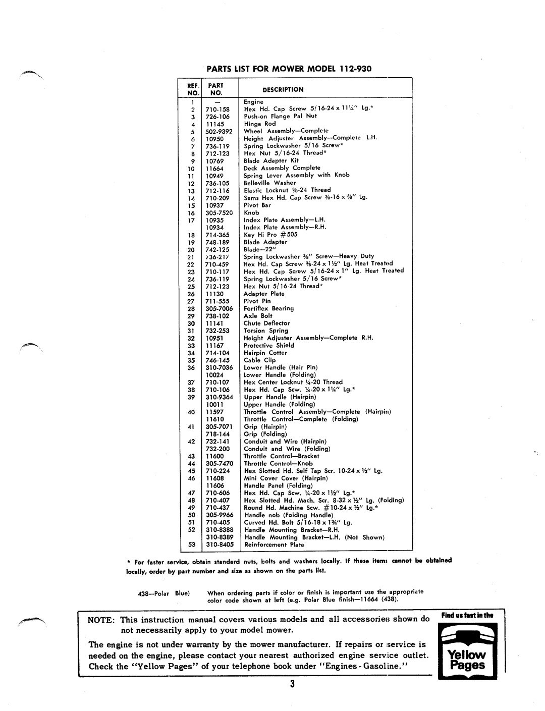 MTD 112-930 manual 