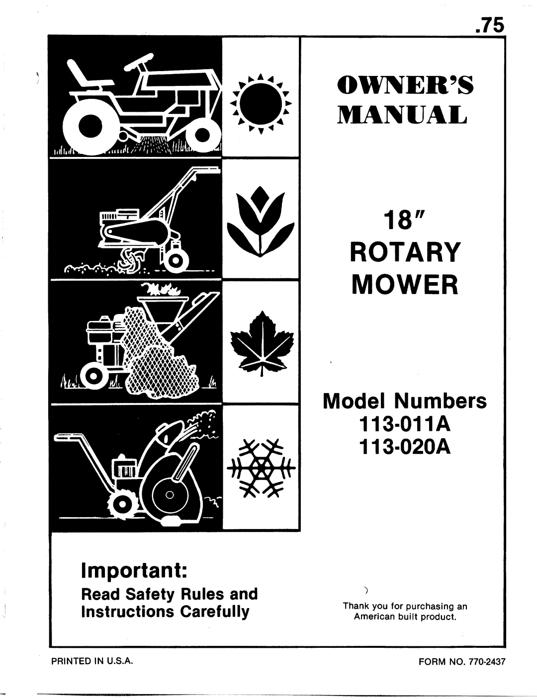 MTD 113-020A, 113-011A manual 