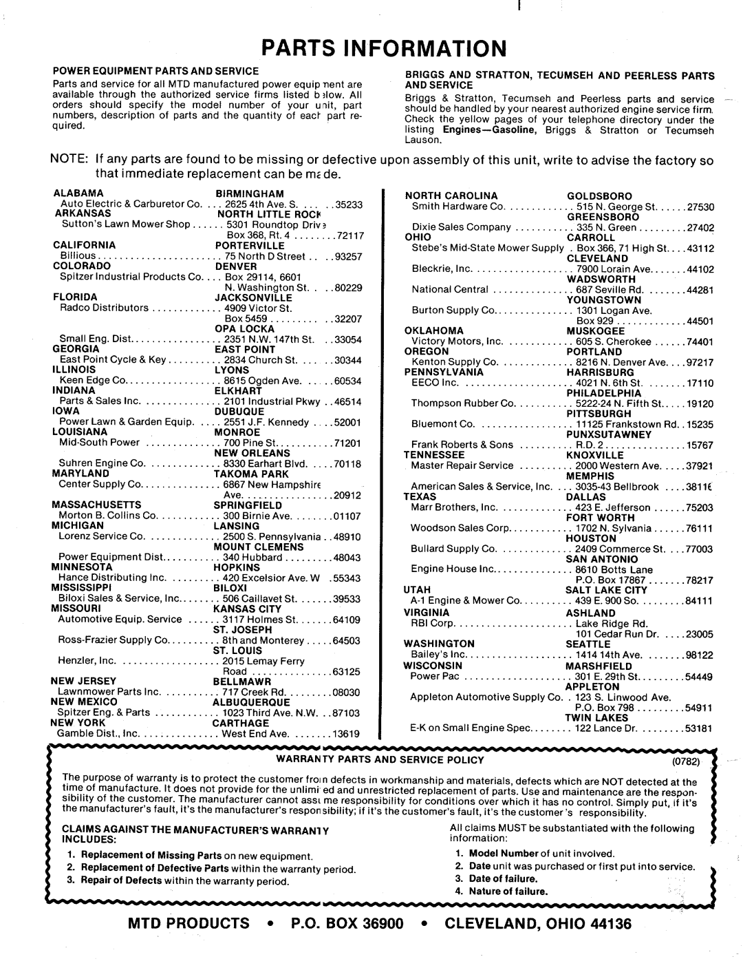 MTD 113-050A manual 