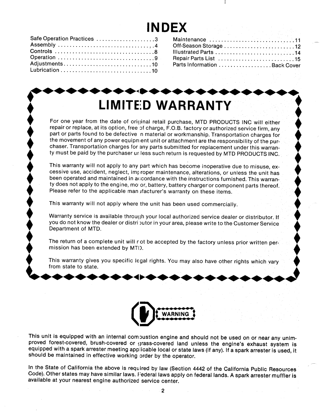 MTD 113-050A manual 