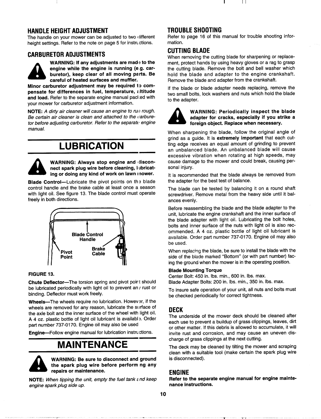 MTD 113-050A000 THRU 113-052D000, 113-060A000 THRU 113-062D000, 113-040A000 thru 113-042D000, 113-030A000 thru 113032D000 