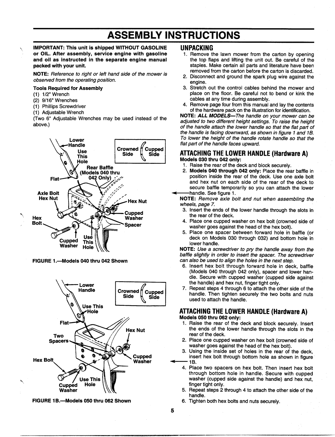 MTD 113-040A000 thru 113-042D000, 113-060A000 THRU 113-062D000, 113-050A000 THRU 113-052D000, 113-030A000 thru 113032D000 