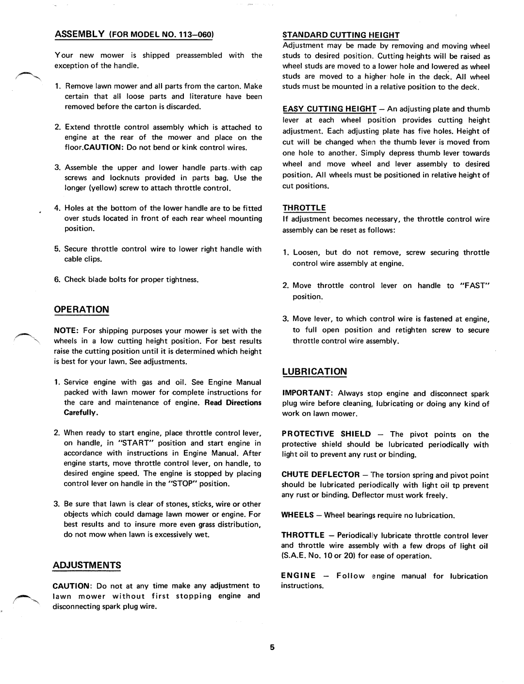 MTD 113-060, 113-070 manual 