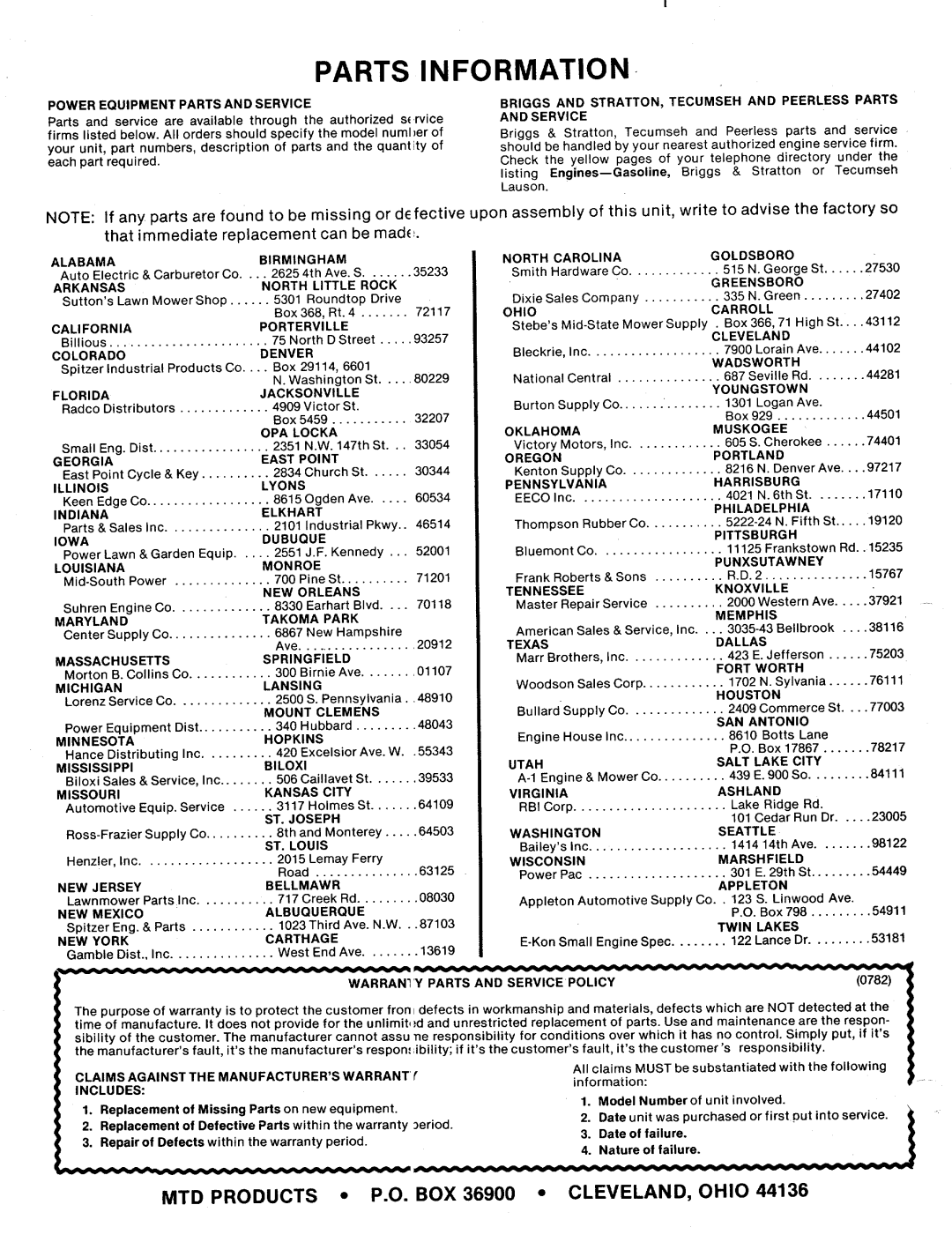 MTD 113-072A, 113-080A, 113-082A, 113-070A manual 