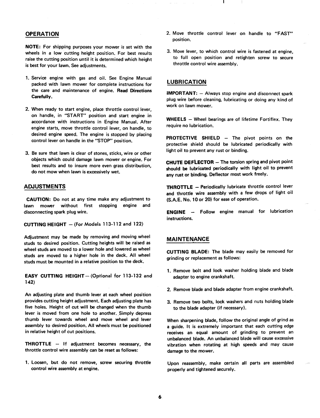 MTD 113-122, 113-112, 113-132, 113-142 manual 