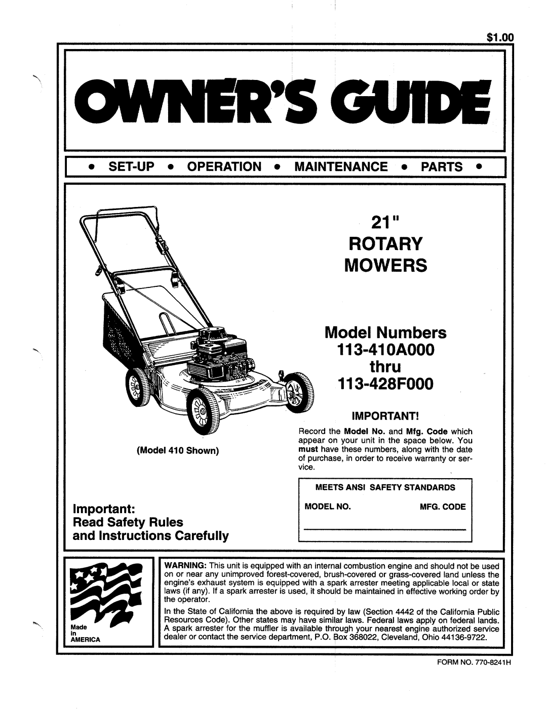 MTD 113-410A000, 113-428F000 manual 