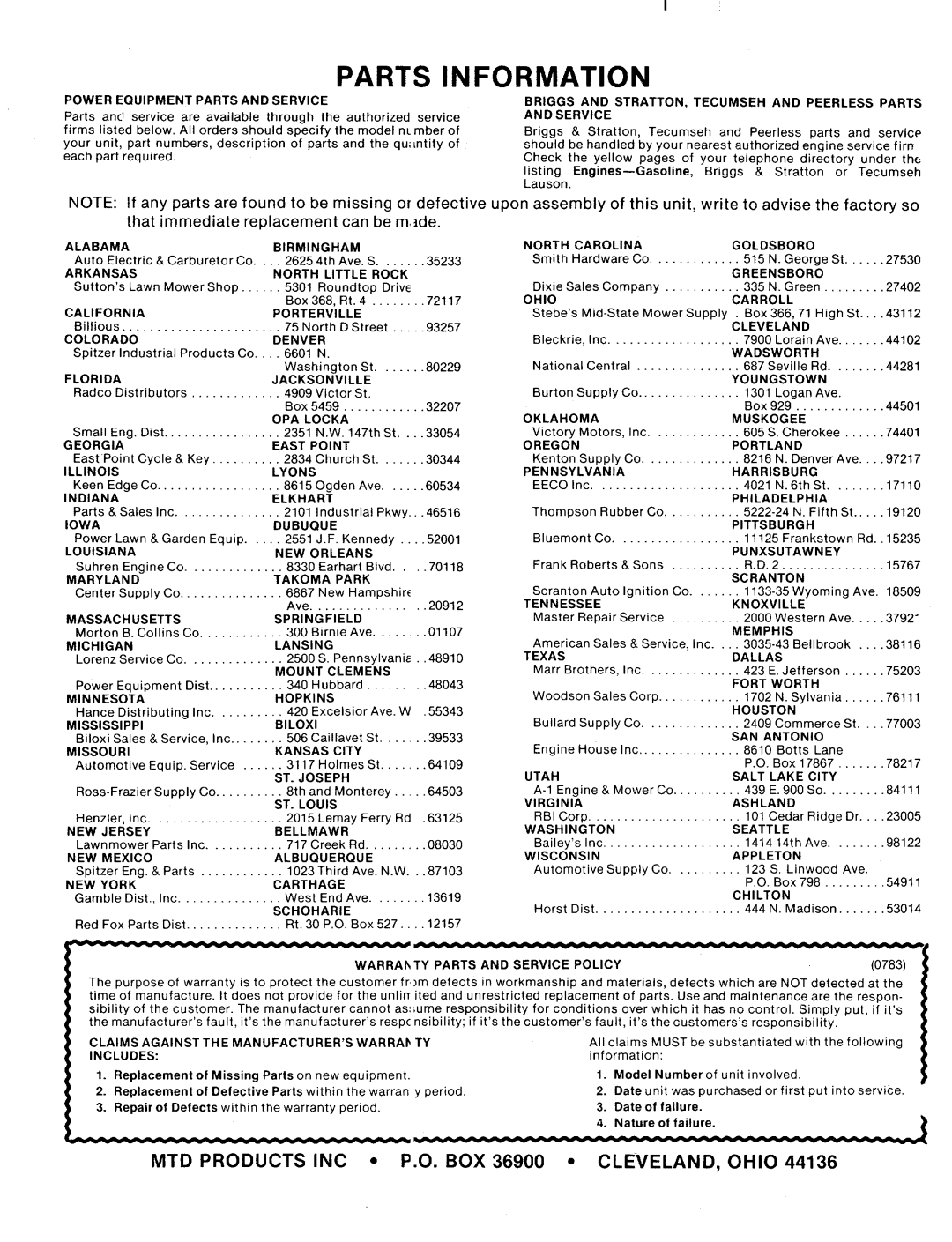 MTD 114-062-000, 114-060-000, 114-050-000 manual 