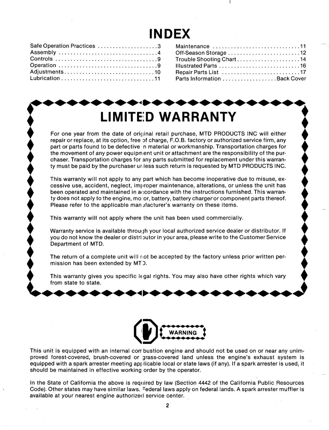 MTD 114-050-000, 114-060-000, 114-062-000 manual 