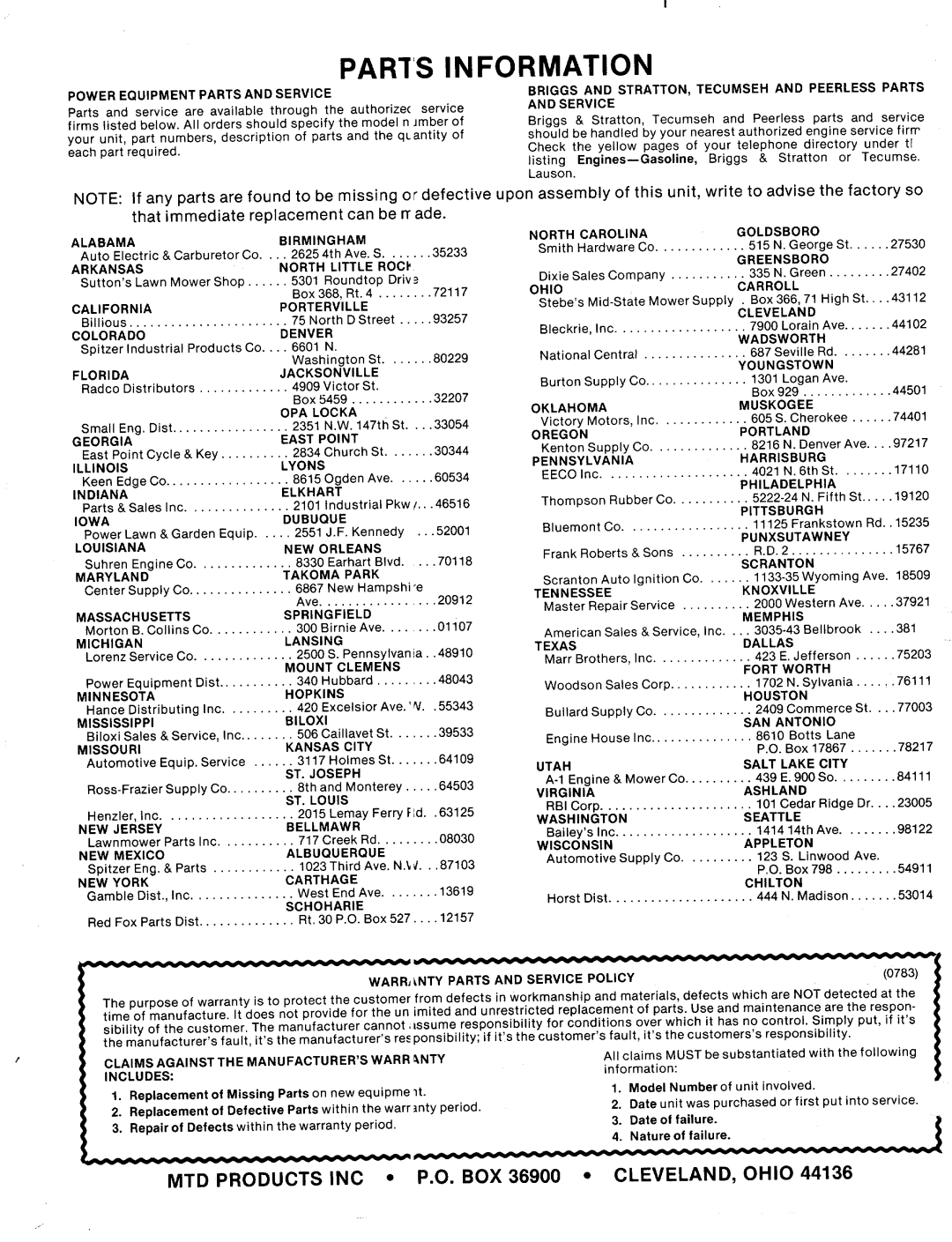 MTD 114-084-000, 114-074-000, 114-073-000, 114-083-000 manual 