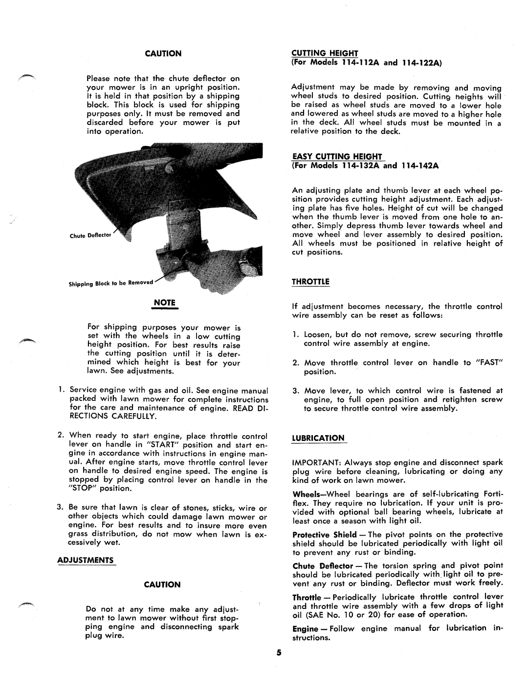 MTD 114-122A, 114-132A, 114-112A, 114-142AA manual 